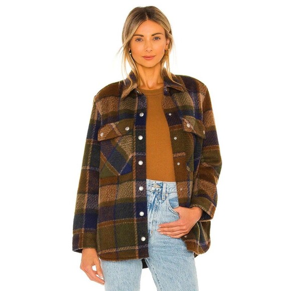 BlankNYC Hit The Trail Shacket Flannel Brown Green Navy XS Cabin Outdoor Prairie - Picture 1 of 13